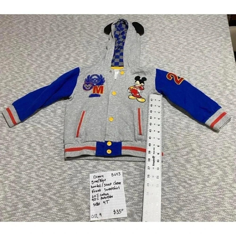 Disney Mickey Mouse gray & blue hooded jacket snap closure kid size 4T. SKU-B643